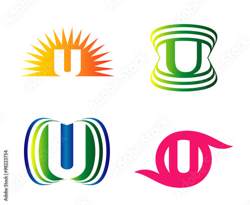 Set of alphabet symbols of letter U, icons, vector

