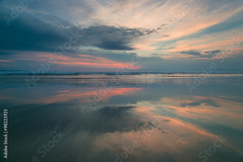 Sunset reflected in water at the beach