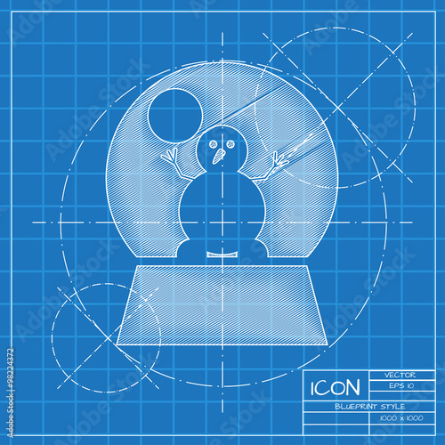 Vector christmas icon. New year illustration.  Snow globe with snowman