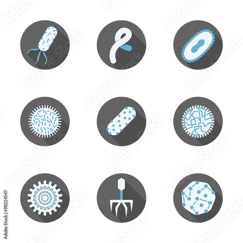 Microbiology round flat icons set
