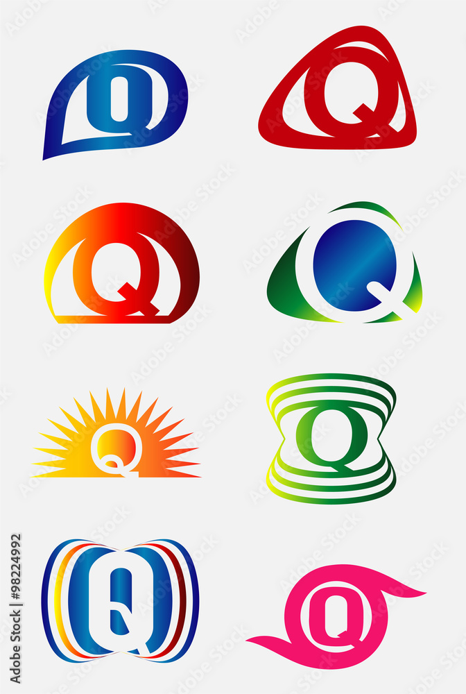 Set of alphabet symbols and elements of letter Q, such a logo
