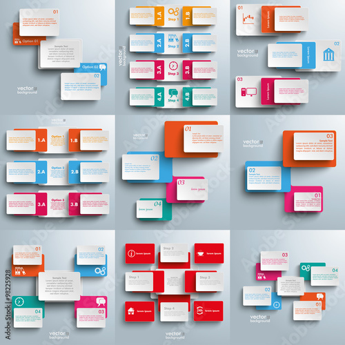 Big Set Connected Batched Rectangles Templates Infographics
