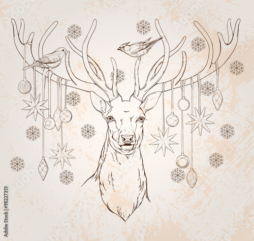 deer with christmas decorations 