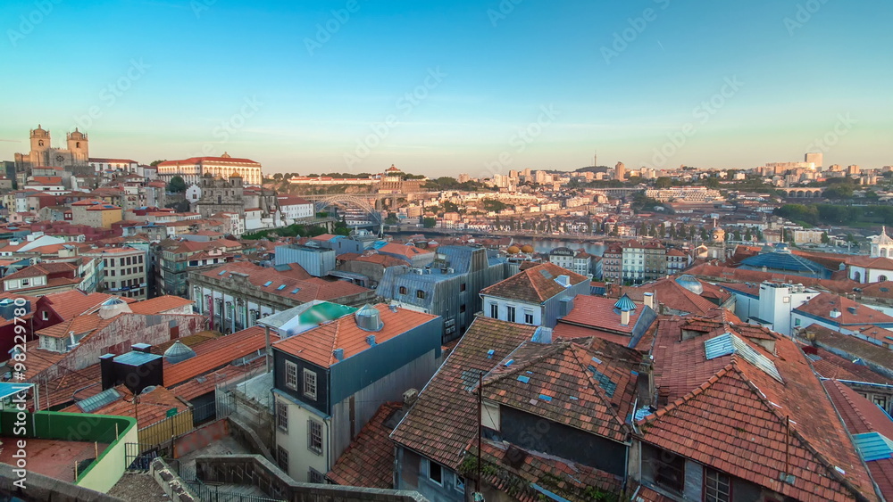 Sunset time, shadow cover Douro riverside with the Dom Luiz bridge timelapse, Porto , Portugal. Travel background Sunset time, shadow cover Douro riverside with the Dom Luiz bridge timelapse, Porto , Portugal. Travel background