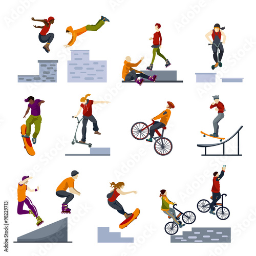 Extreme City Sports Flat Icons Set