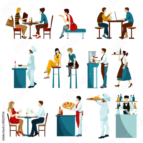 Restaurant Visitors Flat Icons Set
