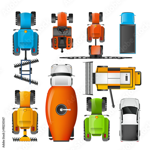 Agricultural Machinery Top View Pictograms Set