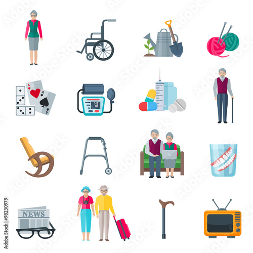 Pensioners Lifestyle Flat Icons 