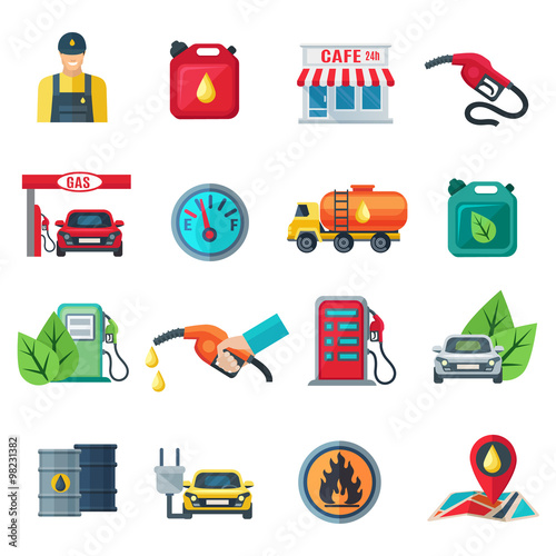 Gas Station Color Icons Set