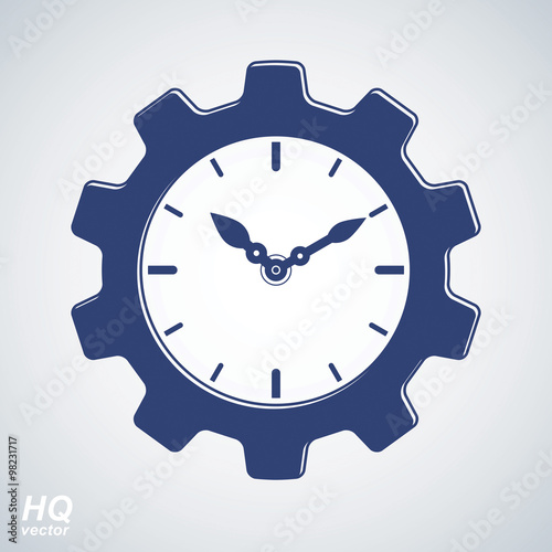 Vector retro cog wheel and clock with an hour hand, business organizer symbol. 