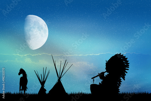 Fotografie Indian silhouette in the moonlight