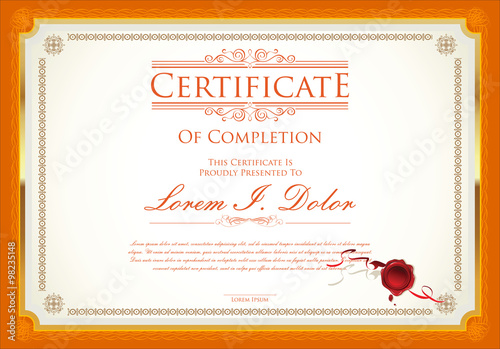 Certificate or diploma template retro vintage design