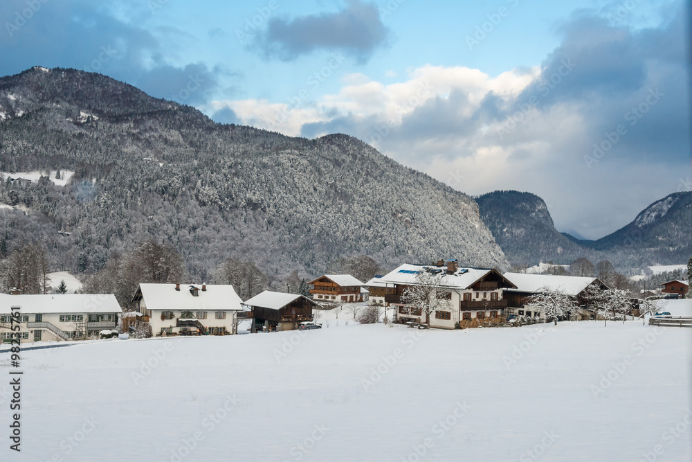 Winter landscape at the Rossfeld-Panorama-Road near Berchtesgade