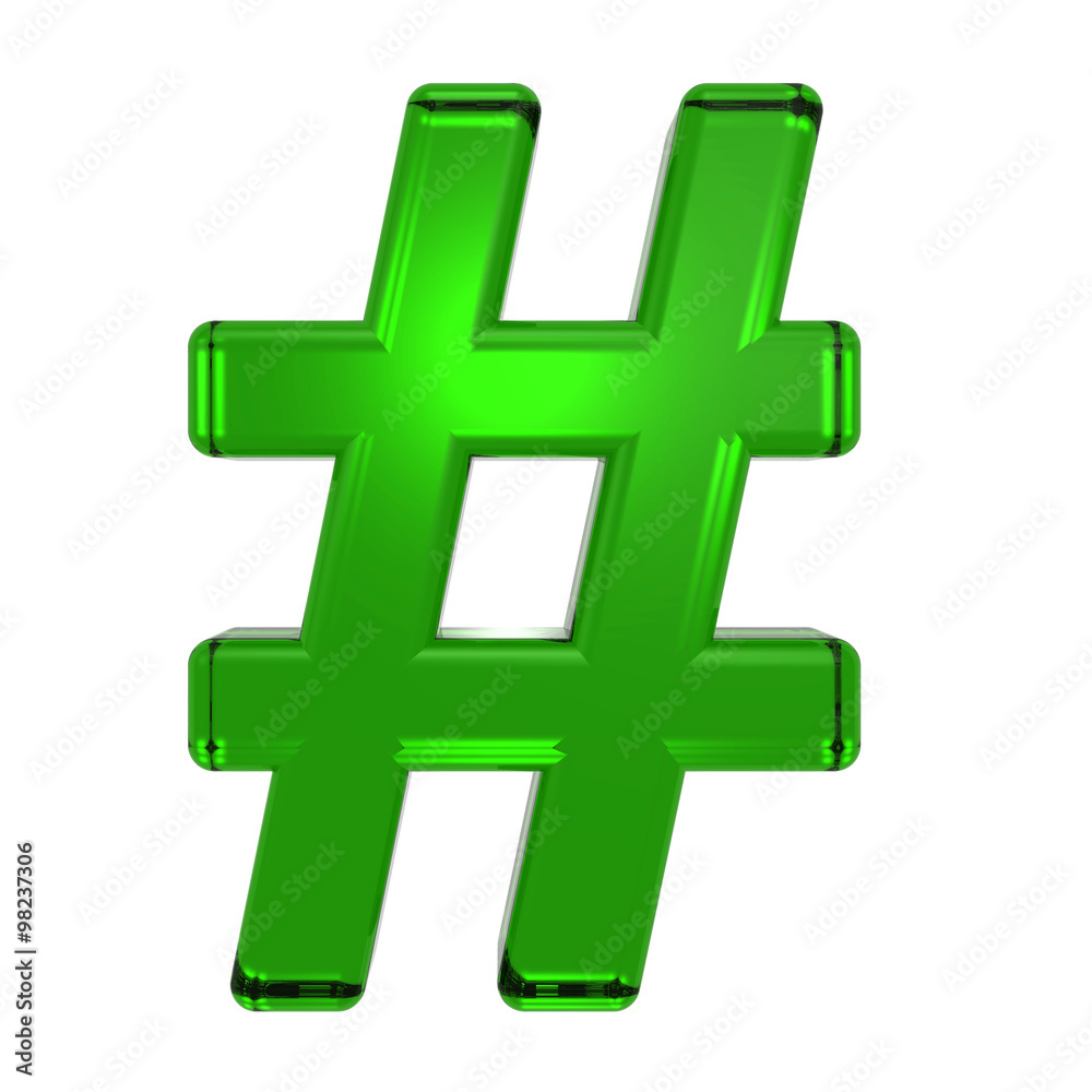 Fototapeta premium Number mark from emerald alphabet set, isolated on white. Computer generated 3D photo rendering.