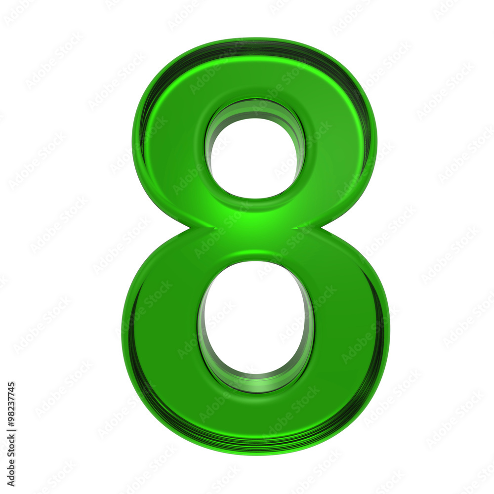 One digit from emerald alphabet set, isolated on white. Computer generated 3D photo rendering.