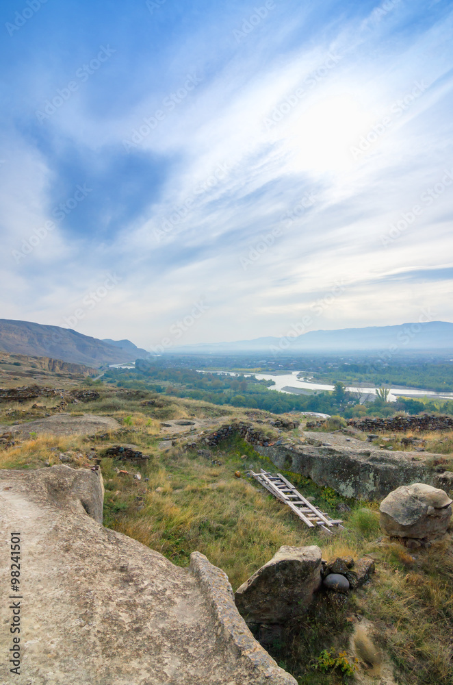 View from Uplistsikhe city to Mtkvari river in Georgia