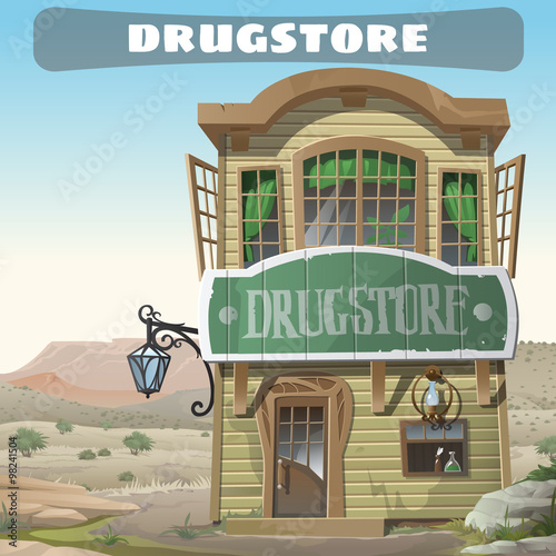 Old two-story pharmacy in the wild West