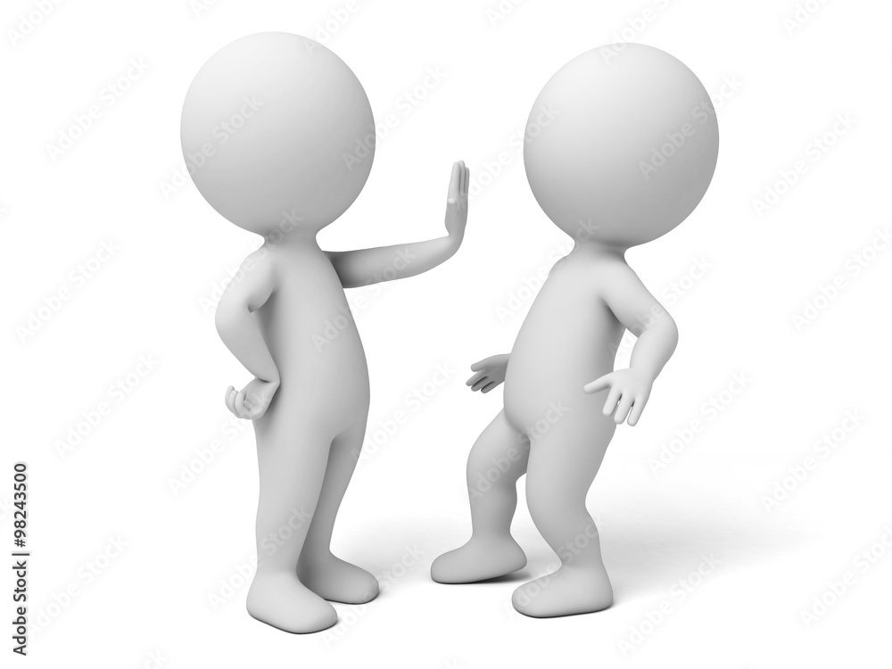 The 3d people stop another people getting close to him The 3d people stop another people getting close to him