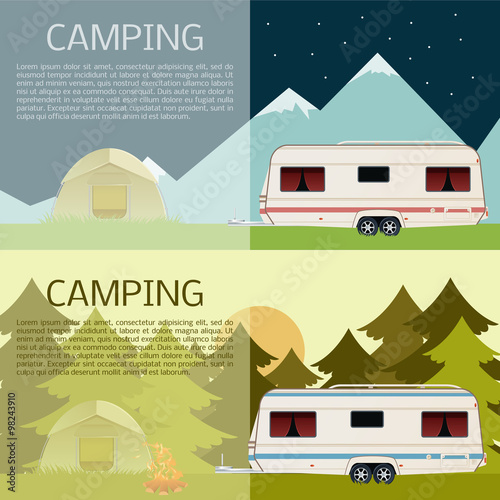 Set of camping banners