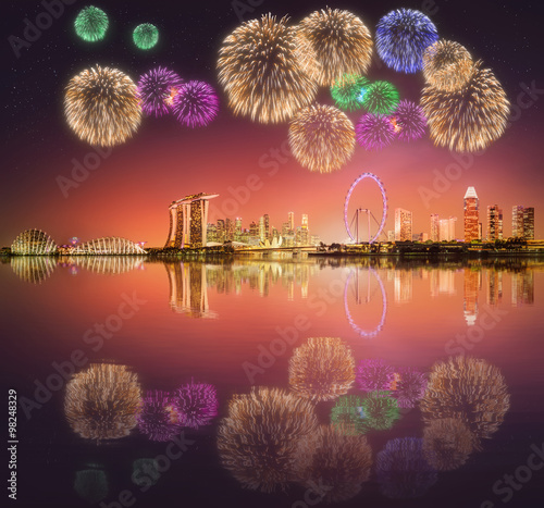 Beautiful fireworks in Marina Bay, Singapore 