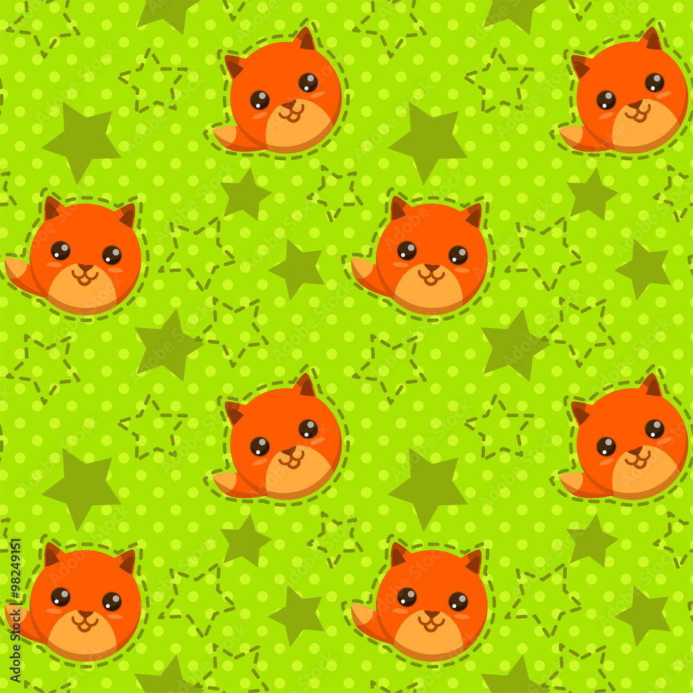 Funny seamless pattern with cute fox faces Funny seamless pattern with cute fox faces