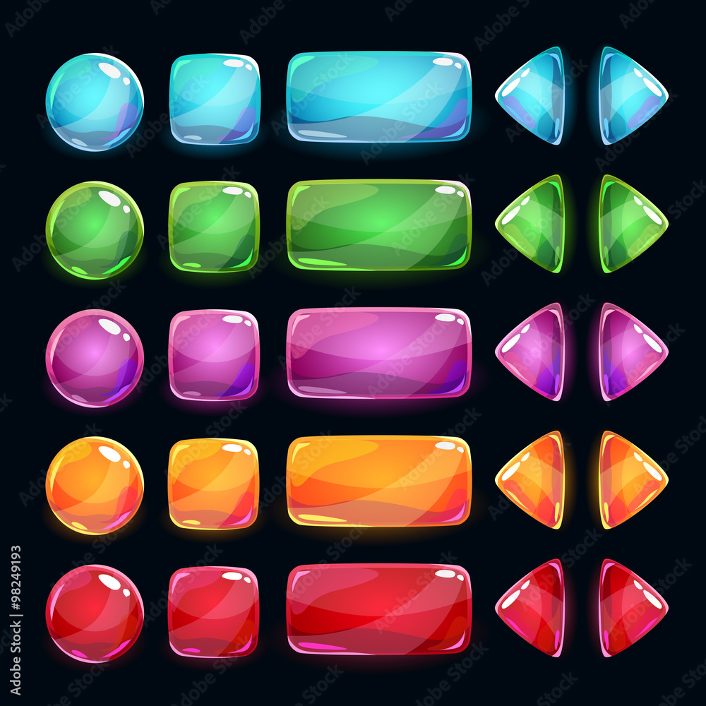 Colorful glossy buttons set on dark background