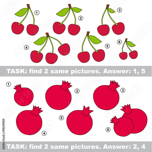 Visual game. Find hidden couple of Cherry and pomegranate