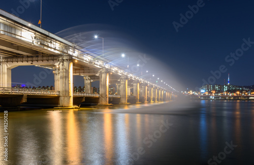 Banpo Bridge Rainbow Fountain in Seoul,South Korea photo