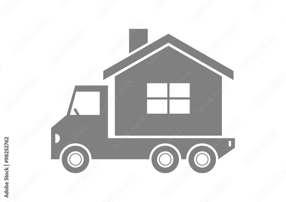 Grey truck with house on white background Grey truck with house on white background
