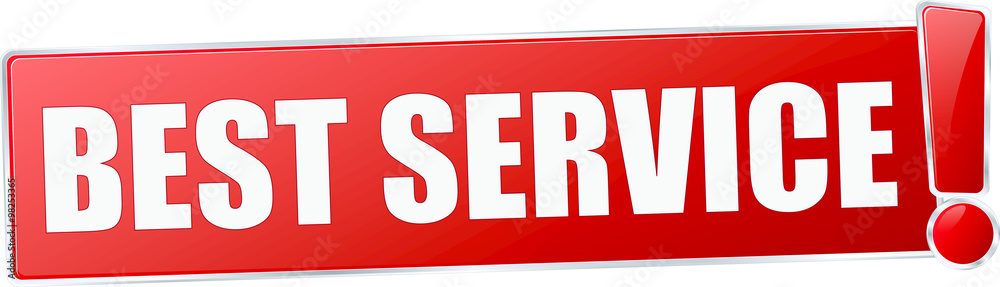 modern red best service vector sign in red with metallic border and a exclamation mark