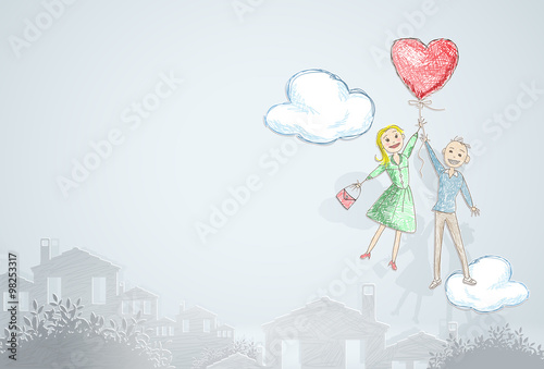 loving couple / like it was drawn by child  photo