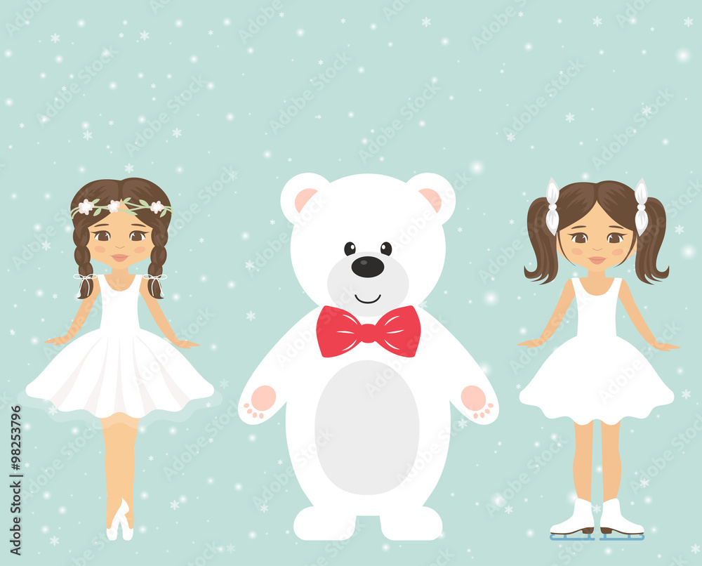winter bear and girl ballerina and girl figure skating winter bear and girl ballerina and girl figure skating