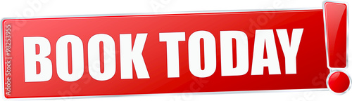 modern red book today vector sign in red with metallic border and a exclamation mark