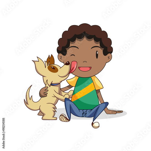 Boy playing with dog