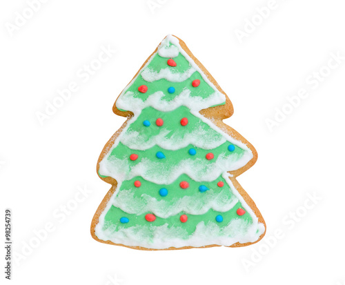 cookie christmas tree with snow isolated on white