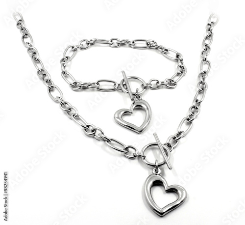 Set of heart. Necklace and bracelet