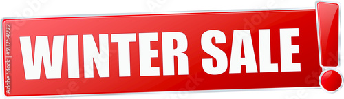 modern red winter sale vector sign in red with metallic border and a exclamation mark