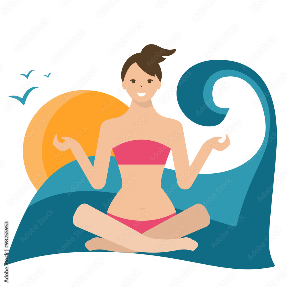 Conceptual illustration of a girl in lotus position, sitting on