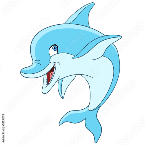 cute and happy cartoon dolphin is smiling