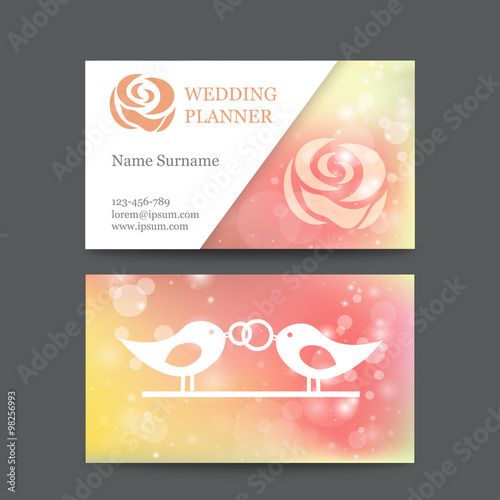 Vector vintage wedding business card template mockup with logo flower. Suitable for wedding planners