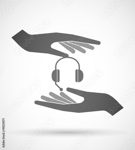 Two hands protecting or giving  a hands free phone device