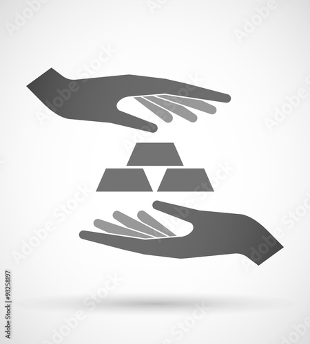 Two hands protecting or giving three gold bullions