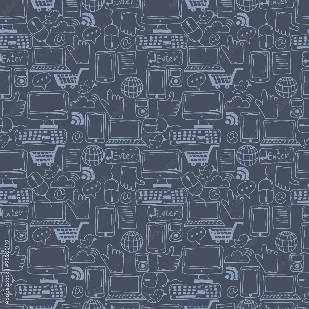 Seamless pattern hand drawn sketch icons for business,internet a