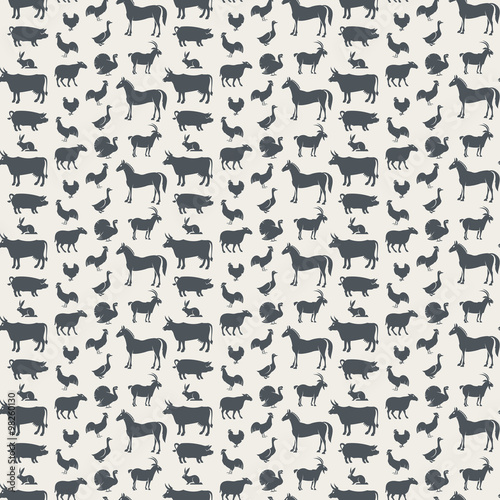 seamless background of various farm animals