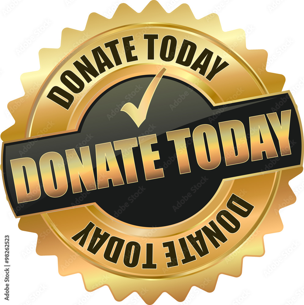 golden shiny vintage donate today 3D vector icon seal sign button ...