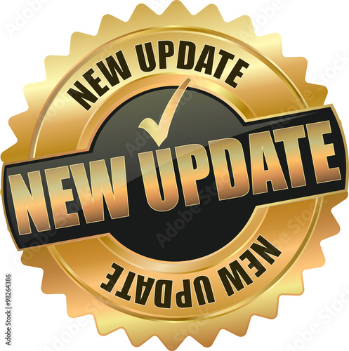 golden shiny vintage new update 3D vector icon seal sign button shield star with checkmark