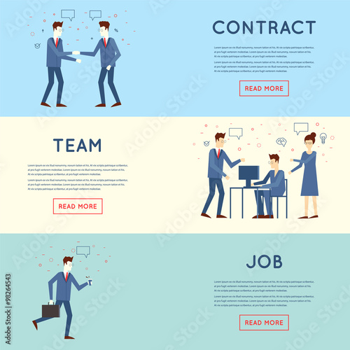 Business people in an office work, partnership, teamwork, rush to work. Flat design vector illustration.