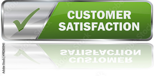 CUSTOMER SATISFACTION / realistic modern glossy 3D vector eps banner in green with metallic border and checkmark