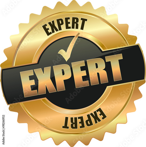 golden shiny vintage expert 3D vector icon seal sign button shield star with checkmark
