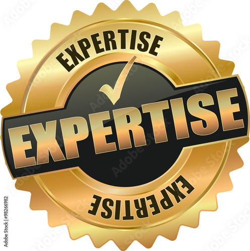 golden shiny vintage expertise 3D vector icon seal sign button shield star with checkmark